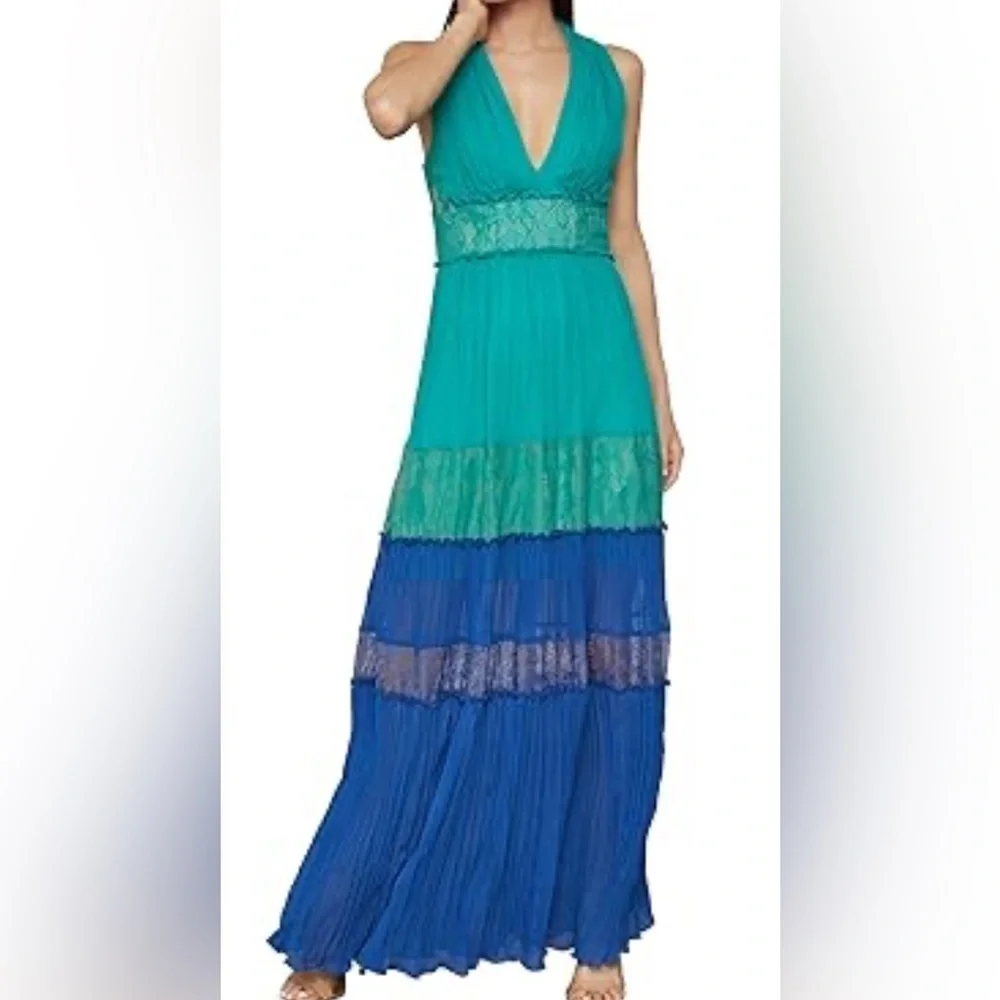 BCBGMaxAzria Larkspur Teal and Blue Lace Inset Dress - Picture 2 of 9